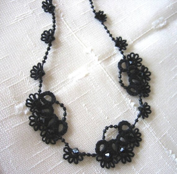 Little Black Dress Necklace Black Victorian Lace and Jet