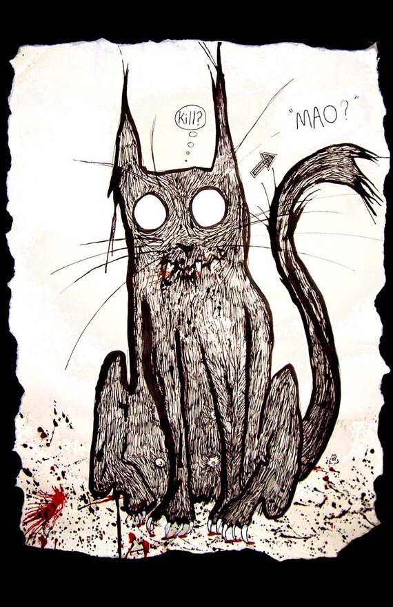 Print cat kitty crazy eyes scary cute blood kitten by mmmeinzer