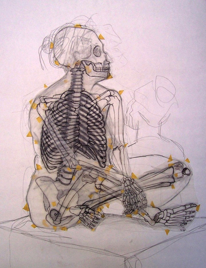 skeleton fine art print meinzer black white pen ink by mmmeinzer