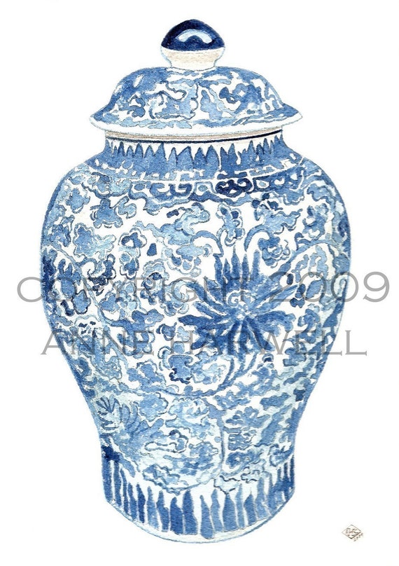 BLUE and WHITE GINGER Jar Print 11x14 by annechovie on Etsy