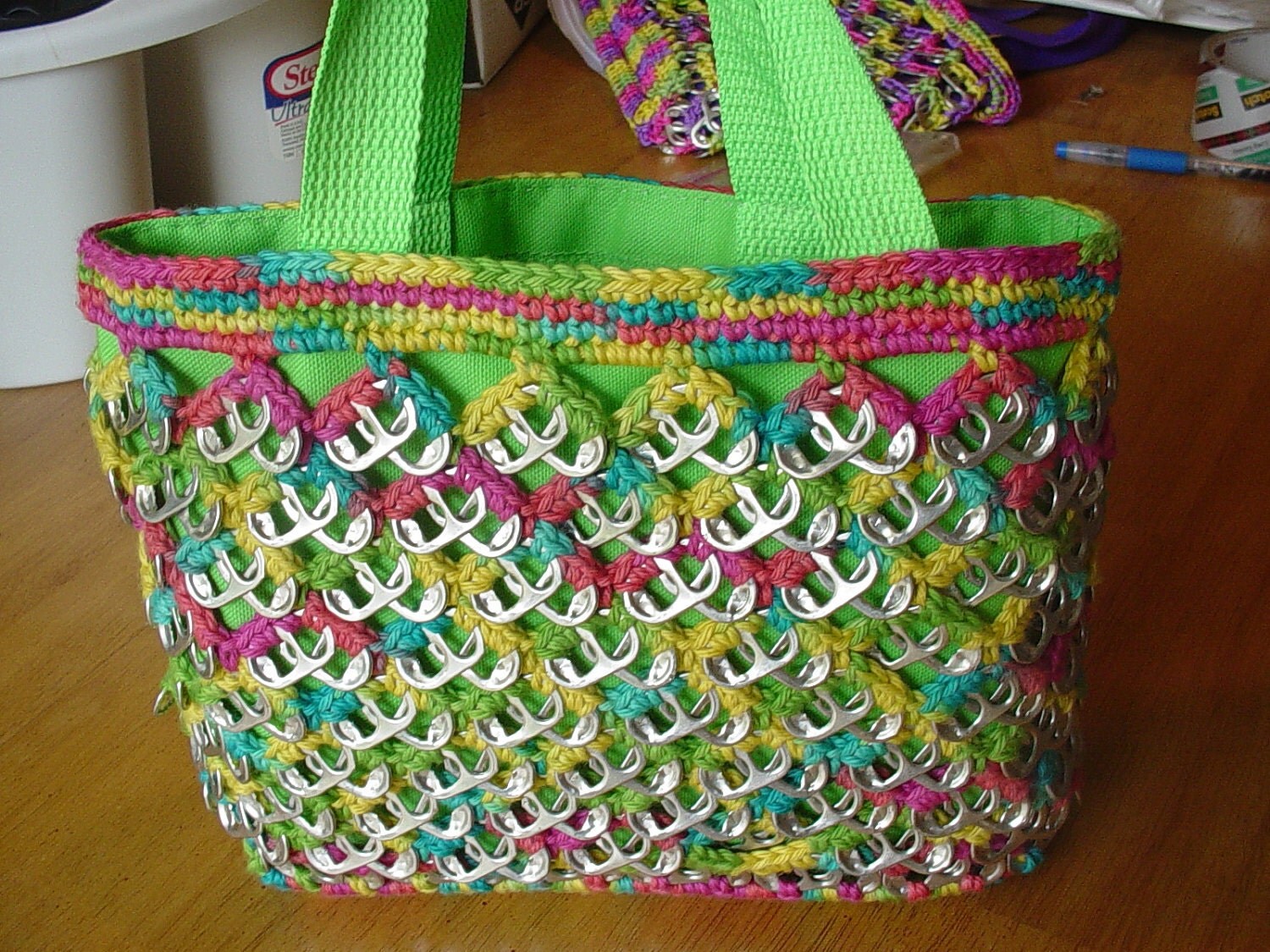 Lime Green PullTab Crochet Medium Tote