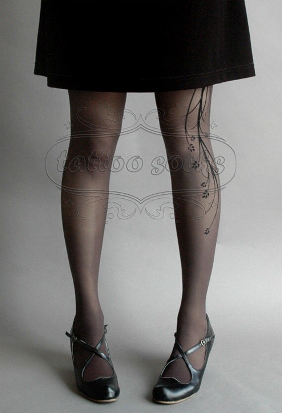 New Largeextra Large Sexy Grey Long Branches Tattoo Tights