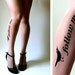 XS-S-M sexy, funny and flirty FOLLOW ME twitter TATTOO thigh-high stockings LIGHT MOCHA