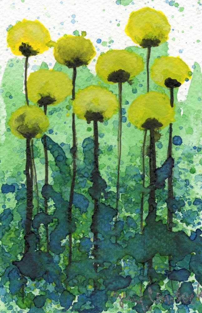 Underwater Flowers Original Watercolor Painting 4x6