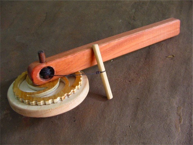 Wooden Spinning Top with Launcher by shantyfolk on Etsy