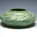 Green Vase with Carved Leaves