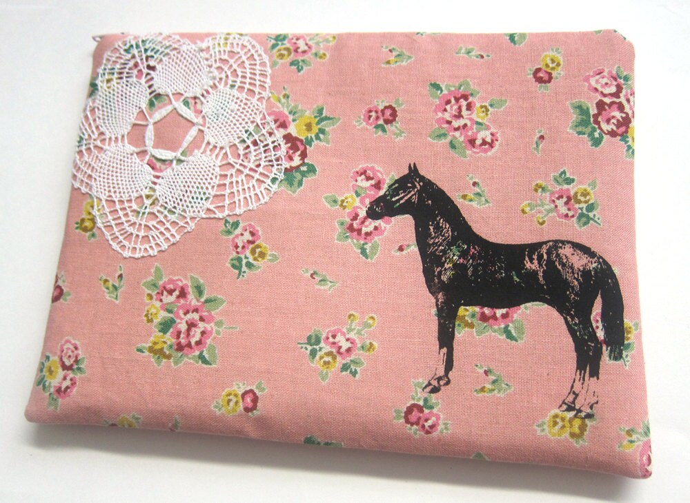 KIndle Nook Kobo Ereader Case Horse and Lace on Pink Floral