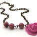 Pink Flower And Brass Vintage Style Asymmetrical Necklace
