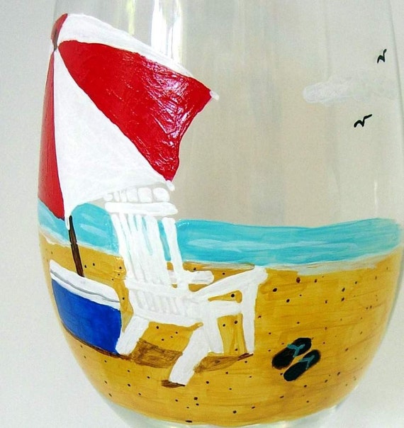 ADIRONDACK CHAIR WINE GLASS hand painted beach glassware