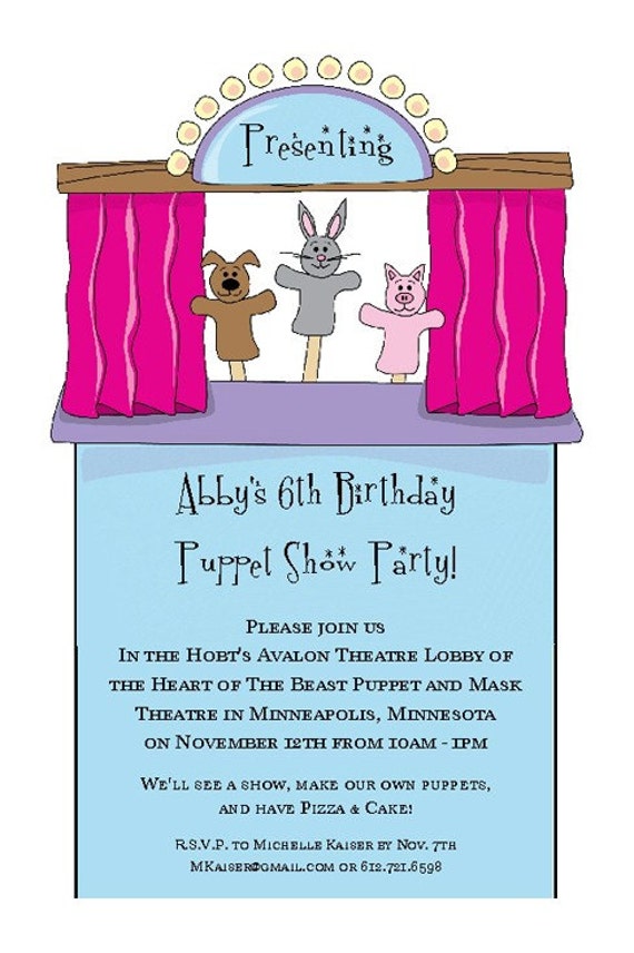 Items similar to Puppet Show Invitations for Childrens Birthday Party Theatre on Etsy