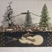 Flying Snowman, Saltbox Folk Art Design Hand Painted on Rustic Box by Donna Atkins, navy, tan, cream, green