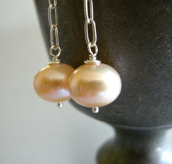 Pearl Drop Earrings Large Peach Freshwater Pearl Drop 9406