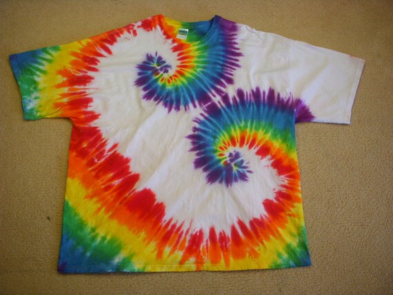 3X tie dye tshirt white rainbow double spiral by syllishirts