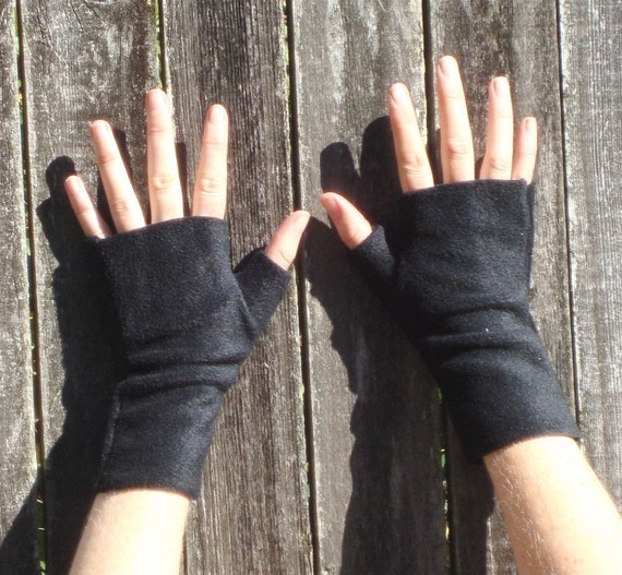 Fingerless Wrist Warmers soft BLACK washable fleece