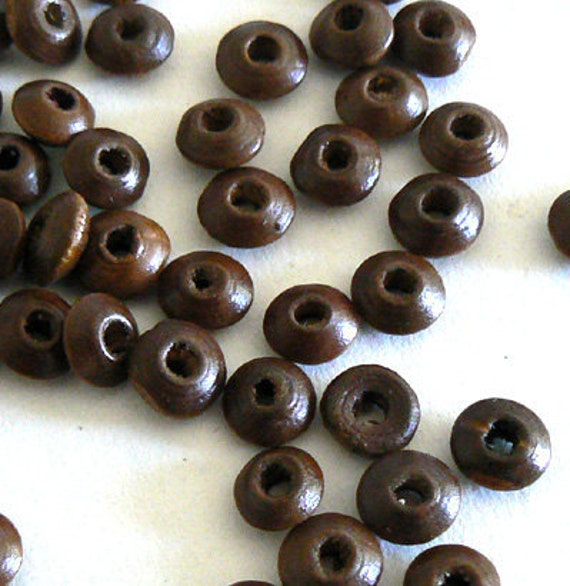 300 4x8mm Flat Wood Beads Jewelry Design Making Deep Brown