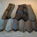 Neckties for crafting or wearing, grays, silk, poly, wool