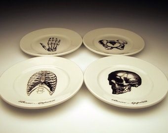 Bone Appetit skeletal dessert plate set
