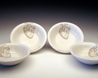 set of 4 anatomical heart DIPPING Bowls in GHOSTIE GREY