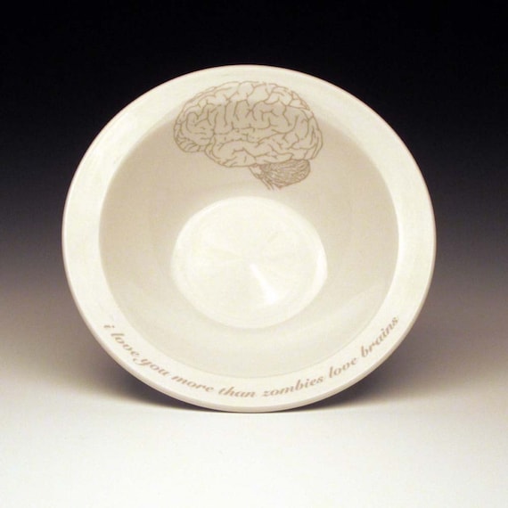 zombies love brains cereal Bowl in Ghostie Grey by foldedpigs