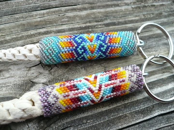 Peyote stitch beaded keychain Native American Indian handmade