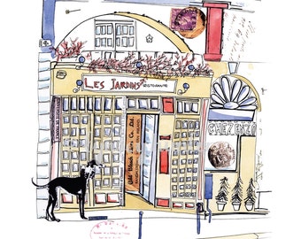 French Patisserie Ink watercolour and collage illustration