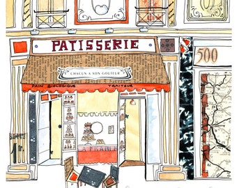 Paris Street Scene Original illustration Ink watercolour