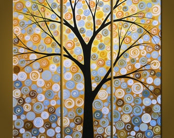 Art Abstract Original Painting Large Modern Triptych Landscape Trees...30 x 30 ..Shades of Night by Amy Giacomelli