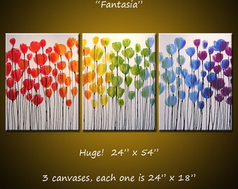 Large wall art / ORIGINAL Rainbow Flowers Painting / Abstract Modern Floral Painting / Extra Big Art / Floral wall decor