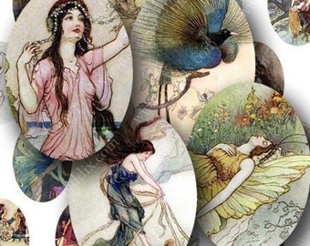 Fairies and Water Nymphs in 18 x 25mm small ovals -- piddix digital collage sheet 409