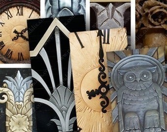 Steampunk Printable Silver and Brass Art Deco Photographs with clocks, watches in 1x2 inches for dominos -- piddix digital collage sheet 411