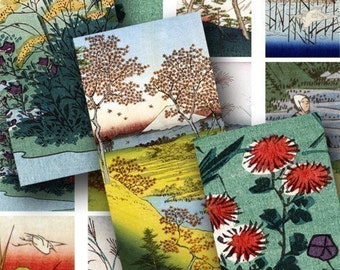 Japanese Nature in 1x2 inches for dominos and more -- piddix digital collage sheet 369