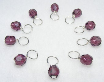 Purple Pansy Droplet Stitch Markers for Knitting (Choose Your Size - Set of 10)