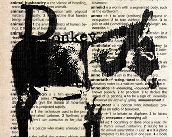 Animal Print on Vintage Dictionary Page - Donkey