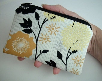 Gold Floral Little Zipper pouch Coin Purse Gadget Case ECO Friendly Padded LIMITED Item
