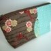 Large Zipper Pouch Flat bottom Make up Case Cosmetic Bag (Padded) - Double Aqua Bird Blush in brown