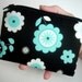 SALE Black Zipper Pouch Eco Friendly Little Coin Purse Gadget Case - Blue Blossom Jungle (Padded)