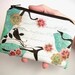 Little Zipper Pouch Coin purse Gadget case (Padded) - Aqua Bird Blush