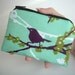 Zipper Pouch Sparrows on Aqua Blue ECO Friendly Padded Little coin purse
