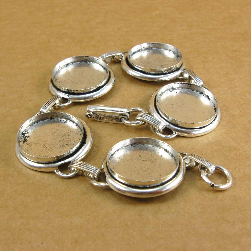 Bezel Large Circle Bracelet Blank Antique Silver Plated