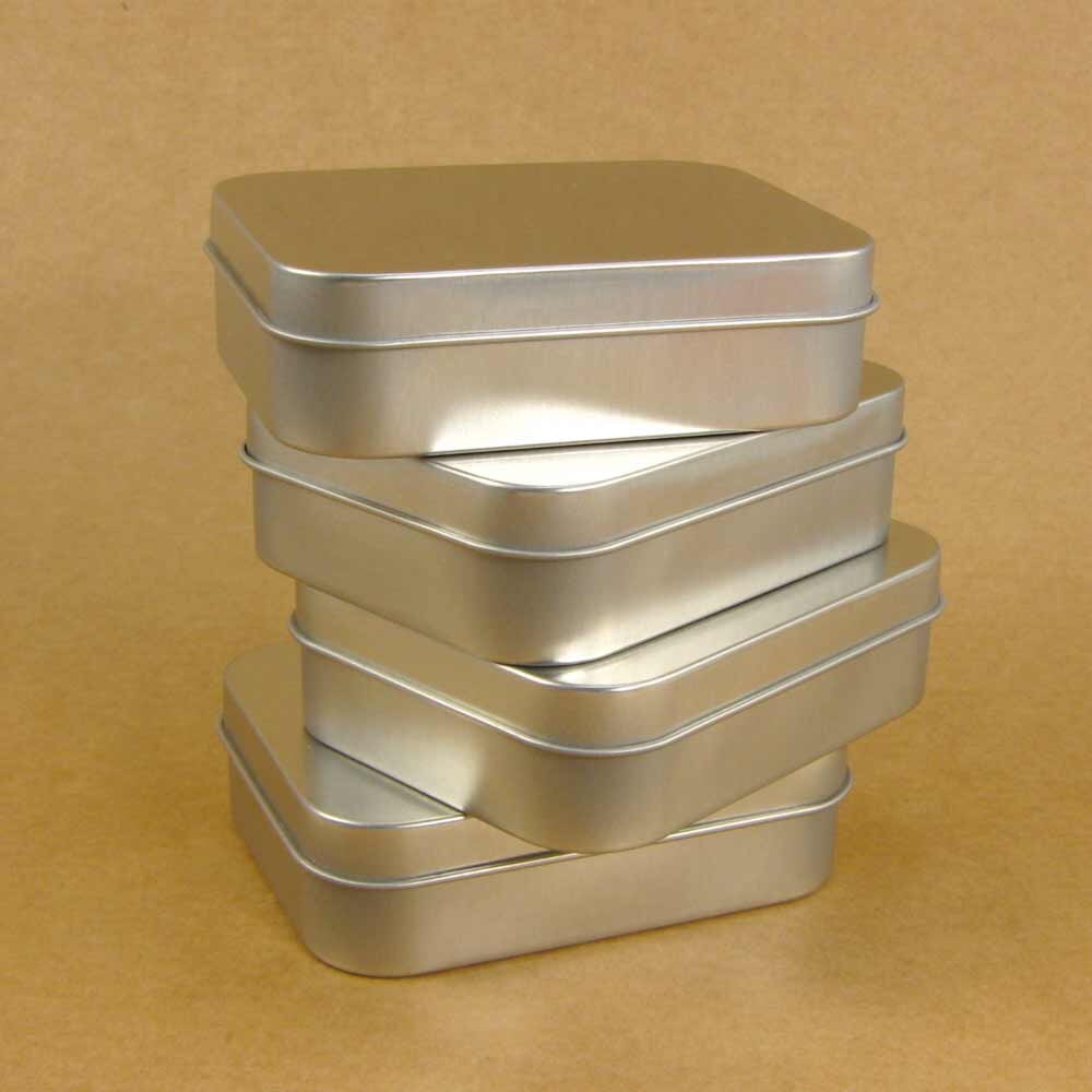 4 oz. Silver Metal Tin Boxes With Lids / Set of 4 Boxes