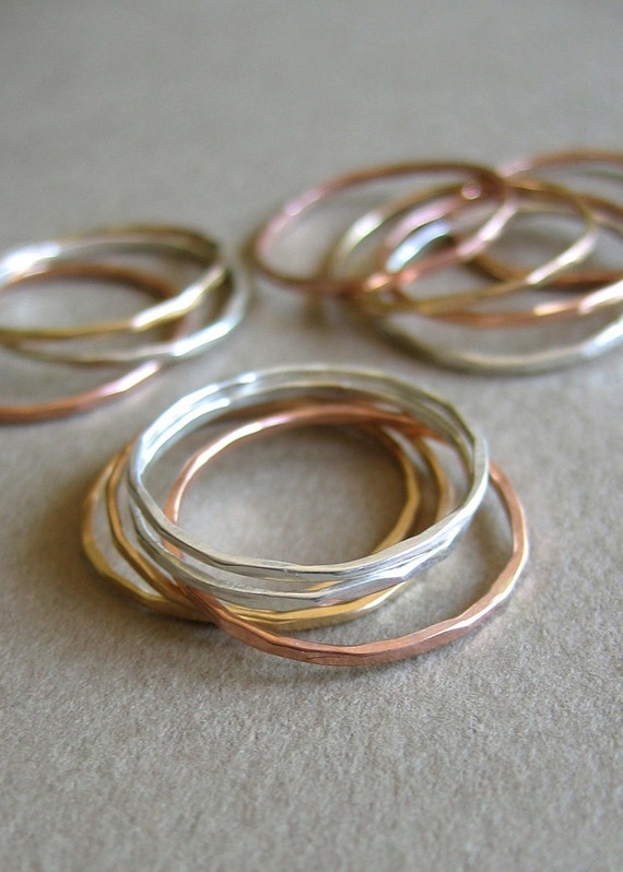 Items similar to Slim Stacking Rings Mixed Metals, Set of 5 on Etsy