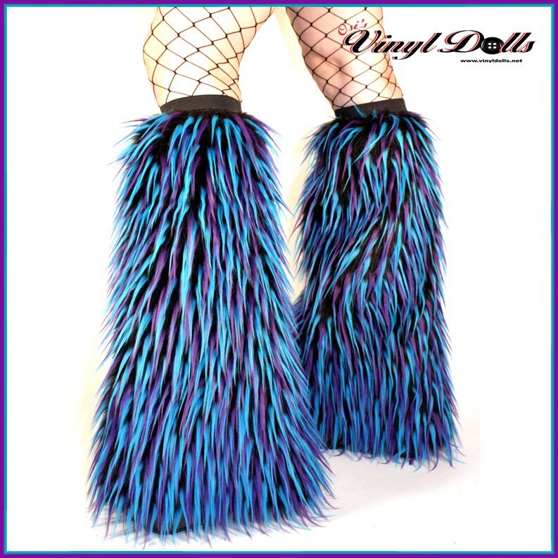 MONSTER FUR Fluffies Boot Covers Fluffy Leg Warmers UV Blue