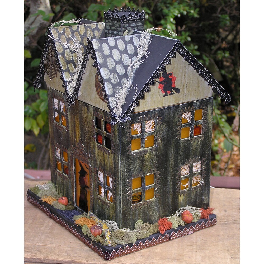 Light Up Haunted House Paper Mache Halloween Folk Art