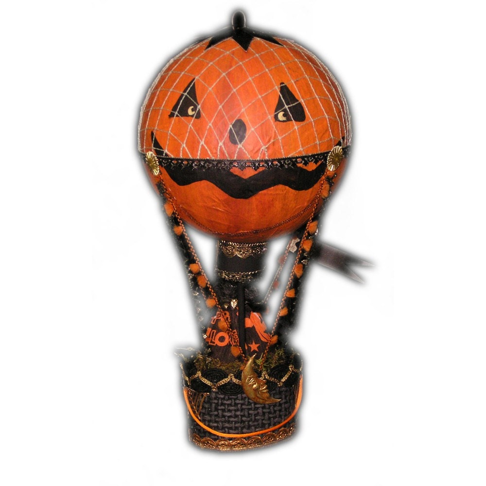 Halloween Hot Air Balloon Papier Mache Folk Art with Witch