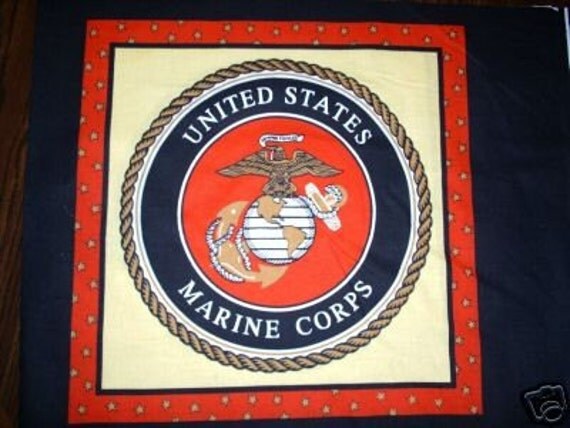 MARINE CORPS Pillow Panel Quilt Fabric Military Marines