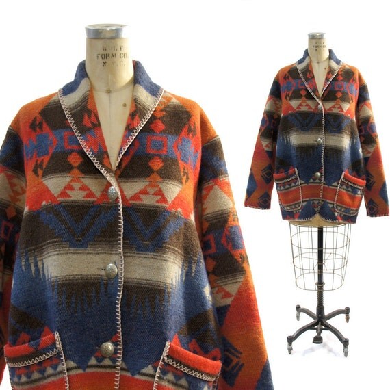 Southwest Wool Blanket Jacket in Native American Inspired