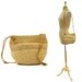 Small Woven Raffia Bucket Bag with Long Suede Shoulder Strap