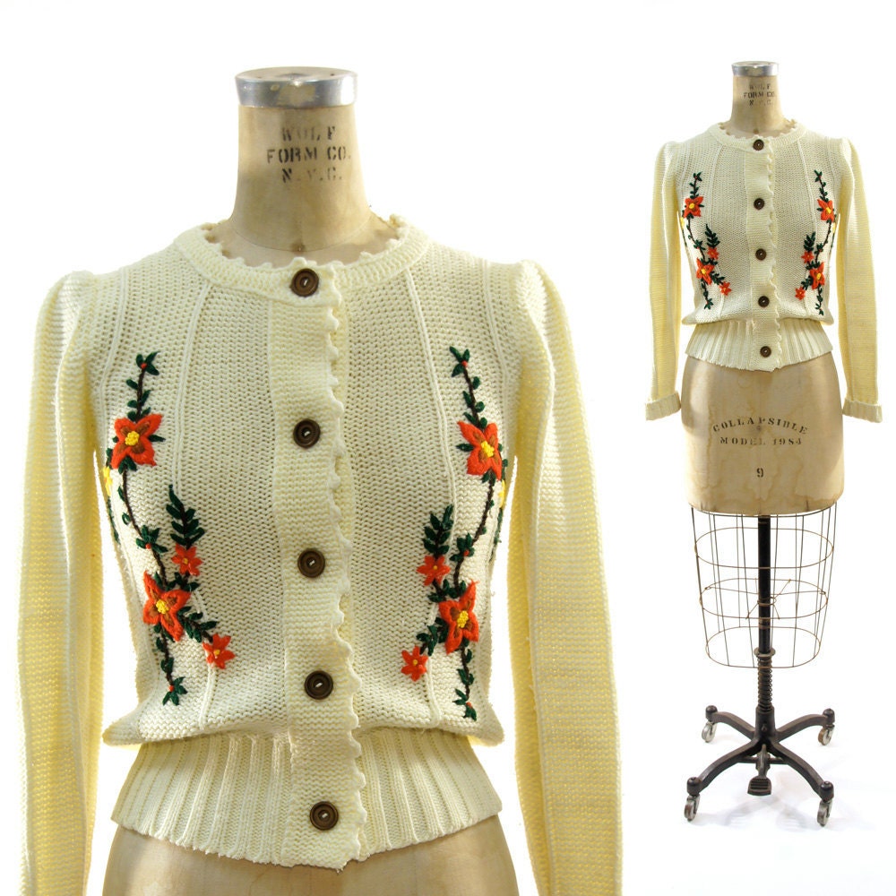Folk Embroidered Cardigan Sweater with Wooden Buttons