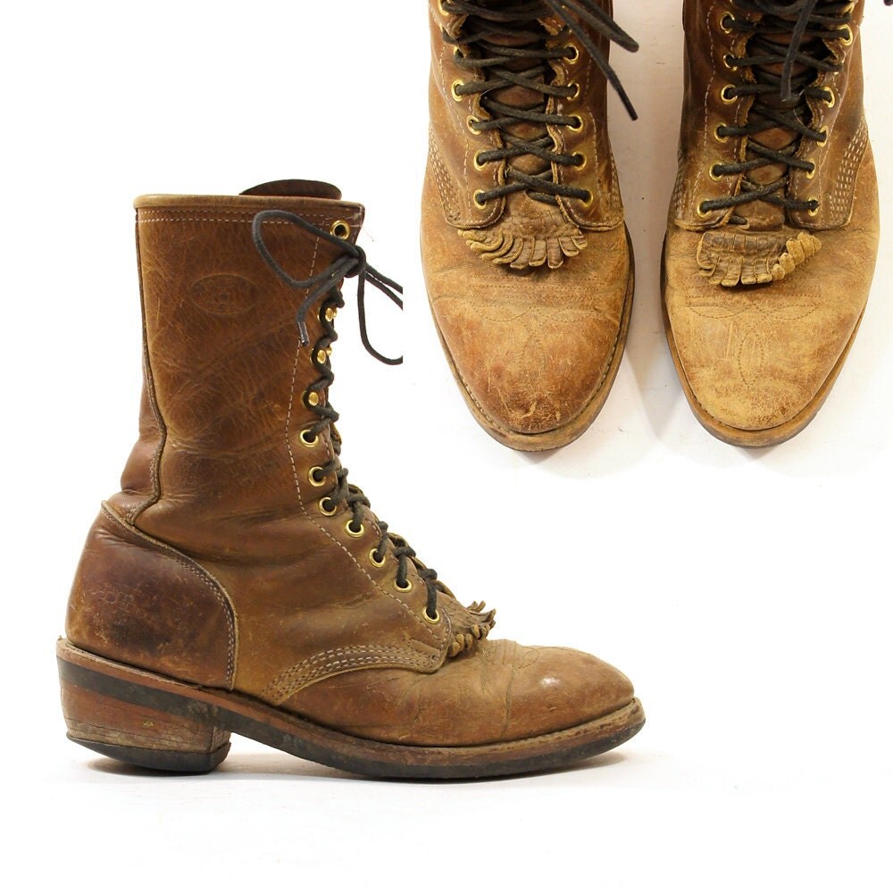 Lace Up Ankle / Roper Boots with Fringe Tassel Toes in Dark