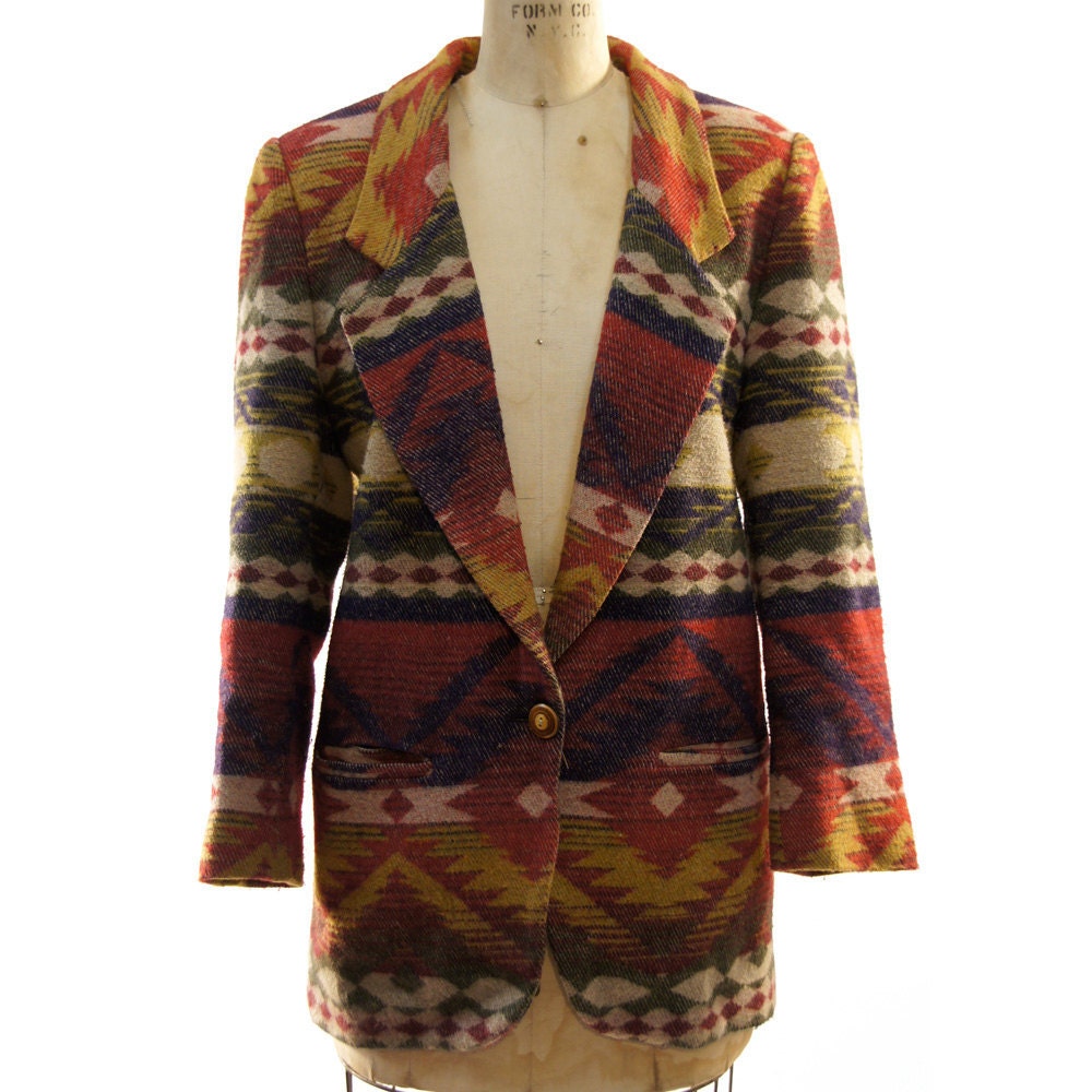 Southwest Blanket Blazer in Warm Desert Striped Wool vintage